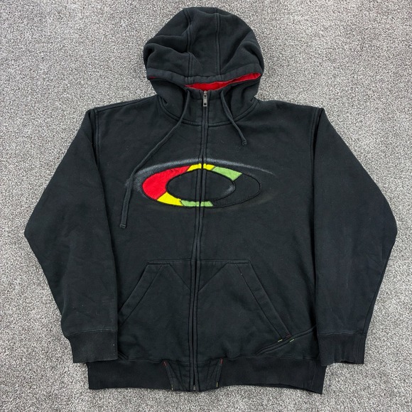 Oakley Hoodie Mens Large Black Full Zip Forged Goods Snowboarding Logo Rasta - Picture 1 of 5